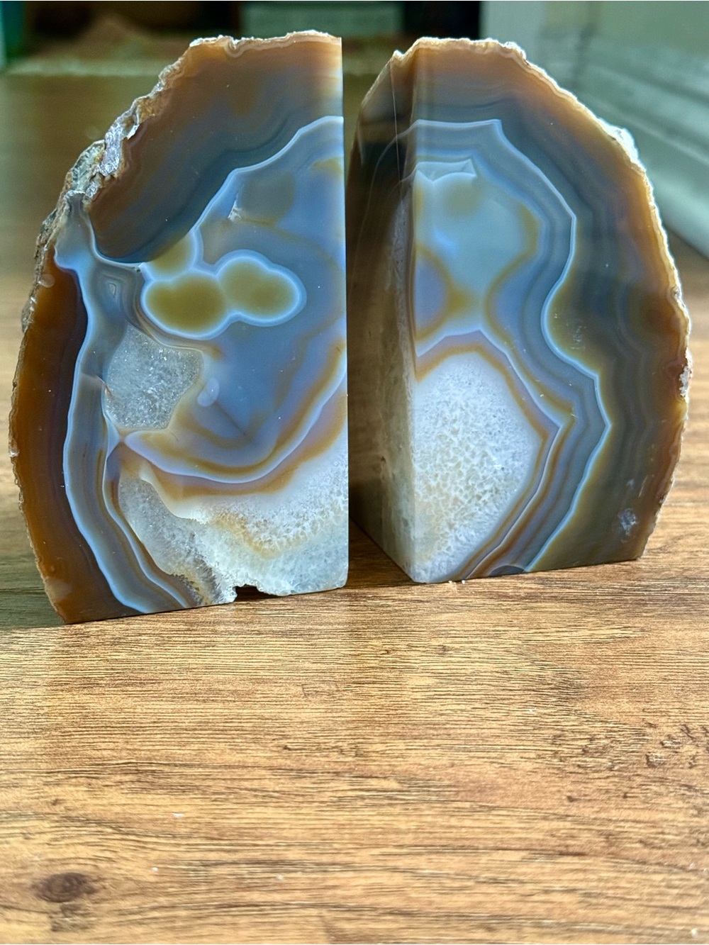 Vintage solid agate geode bookend set